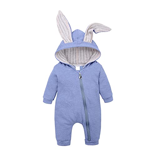 Verve Jelly Baby Mädchen Jungen Kleidung Top Bunny Ear Hoodie Bodysuit Strampler Einfarbig Langarm Outfit Blau 73 6-9 Monate von Verve Jelly