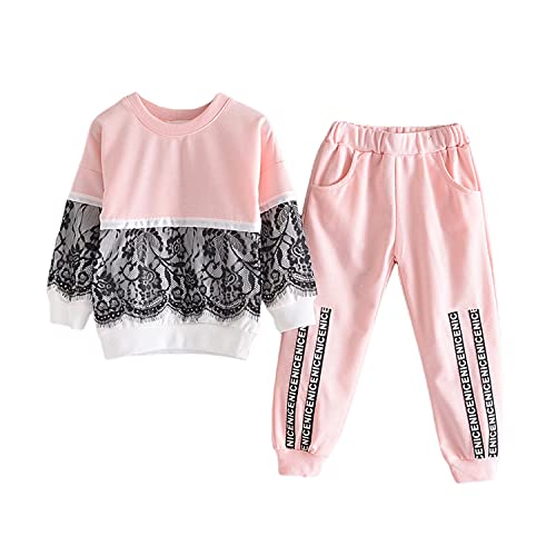 Verve Jelly Kinder Kleinkind Baby Mädchen Kleidung Spitze Langarm Sweatshirt Pullover Tops Hosen 2 STÜCKE Outfit Herbst Winter Trainingsanzug Kleidung Set Rosa 140 6-7 Jahre von Verve Jelly