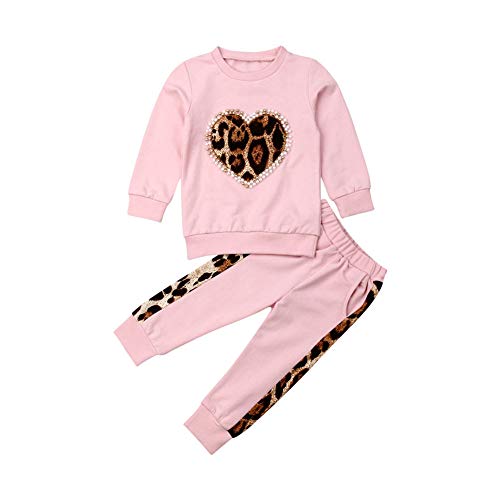 Verve Jelly Kinder Kleinkind Baby Mädchen Leopard Herz Print Baumwoll Sweatshirt Langarm Pullover T-Shirt Tops Lange Hose Herbst Winter Kleidung Set Rosa 100 2-3 Jahre von Verve Jelly