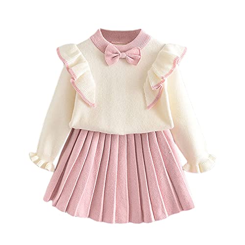 Verve Jelly Kinder Kleinkind Baby Mädchen Winter Outfit Strickpullover Rüschen Langarm Top A-Linie Rock Mode Kleidung Set Rosa 90 18-24 Monate von Verve Jelly