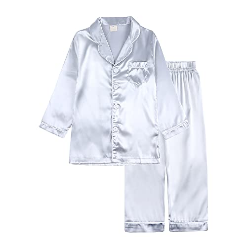 Verve Jelly Kinder Kleinkind Baby Schlafanzug Set Langarm Button-Down Hemd Top Hose Nachtwäsche Mädchen Jungen Pjs Nachtwäsche Silber 160 12-13 Jahre von Verve Jelly