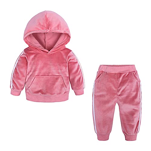 Verve Jelly Kleinkind Baby Jungen Mädchen Einfarbig Outfits Langarm Hoodie Sweatshirt + Elastische Hose 2 Stück Samt Kleidung Set Rosa 140 6-7 Jahre von Verve Jelly