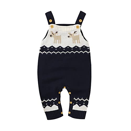 Verve Jelly Kleinkind Baby Jungen Mädchen Pullover Strampler Weihnachten Overalls Gestrickte Rentier Sling Outfit Hosenträger Hose Kleidung Outfit Set Blau 4 70 0-3 Monate von Verve Jelly