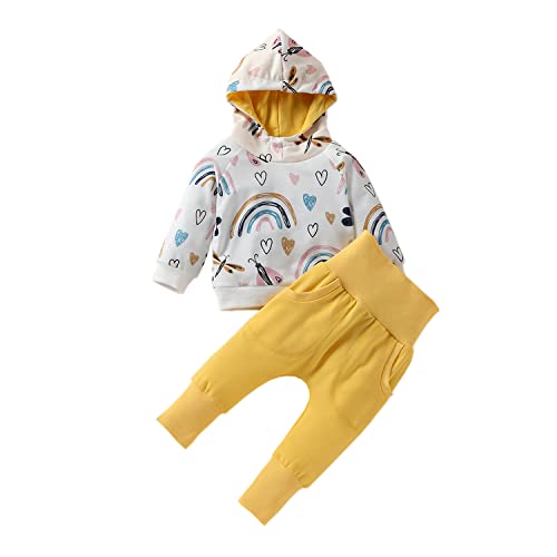 Verve Jelly Kleinkind Baby Mädchen Jungen Herbst Outfit Regenbogen Print Langarm Bluse Pullover Hoodie Top Hoodie Sweatshirt Lange Hosen 2 STÜCKE Kleidung Set Gelb 70 0-6 Monate von Verve Jelly