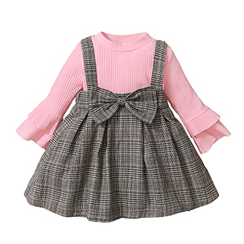 Verve Jelly Kleinkind Baby Mädchen Weihnachtskleid Kinder Plaid Langarm Strickpullover Kleid Plissee Kleid Herbst Winter Outfits Rosa 18-24 Monate von Verve Jelly