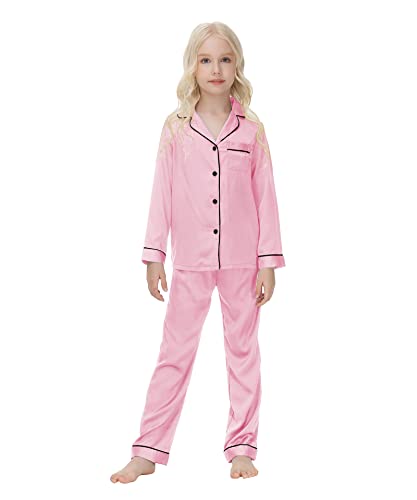 Verve Jelly Kleinkind Baby Mädchen Zweiteiler Pyjama Set Langarm Button Down Pyjama Oberteil Einfarbig Hemd Lange Hose Nachtwäsche Kleidung Rosa 160 13 14 Jahre von Verve Jelly