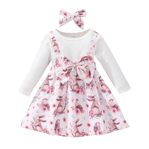 Verve Jelly Kleinkind Kind Baby Mädchen Ostern Outfit Häschenkleid Langarm Tüll Niedliches Kaninchenkleid Prinzessin Party Outfit mit Stirnband Rosa Langarm 12–18 Monate von Verve Jelly