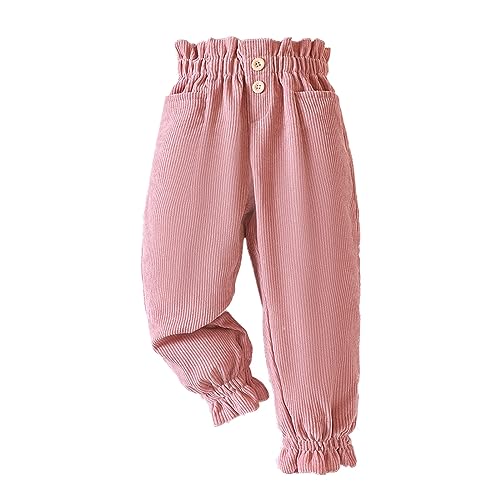 Verve Jelly Kleinkindhose Kinder Elastische Taille Winter Baby Jogginghose Einfarbige Rüschen-Legginghose mit Taschen Rosa 120 5-6 Jahre von Verve Jelly