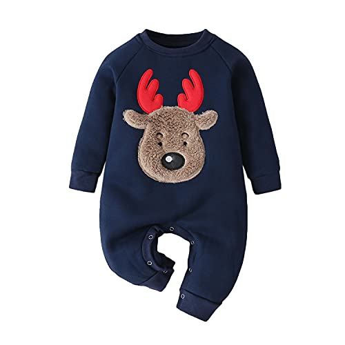 Verve Jelly Neugeborene Jungen Mädchen Strampler Säuglingsbaby Weihnachten Elch Print Overall Body Langarm Weihnachten Kleidung Outfits Blau 74 6-9 Monate von Verve Jelly