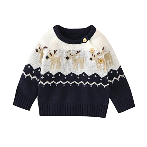 Verve Jelly Neugeborenes Baby Jungen Mädchen Strickpullover Kleinkind Weihnachten Pullovershirt Kinder Casual Pullover Tops Herbst Winter Kleidung Blau 3 70 0-3 Monate von Verve Jelly