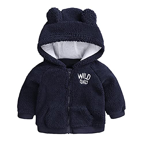 Verve Jelly Neugeborenes Baby Mädchen Jungen Fleecejacke Bärenohren Kapuzenmantel Reißverschluss Herbst Winter Langarm Dicke Warme Oberbekleidung mit Tasche Blau 0-3 Monate von Verve Jelly