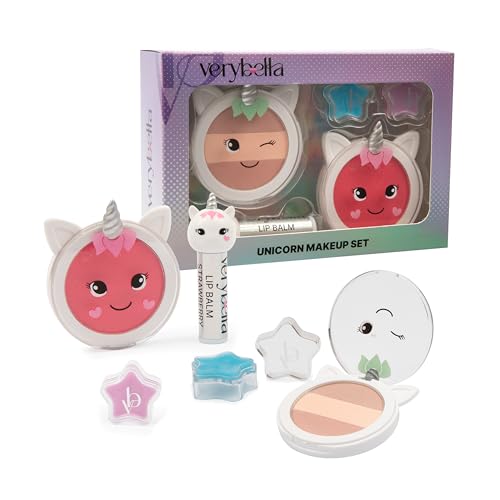 verybella - Make-up-Set mit Einhorn-Thema - 1 Blush - 1 Lidschatten in warmen Tönen - 1 Lip Balm Erdbeere - 2 Lip-Balsam mit Glitzer - Lippenbalsam pflegt und schützt verybella - Make-up-Set mit Einhorn-Thema - 1 Blush - 1 Lidschatten in warmen Tönen - 1 Lip Balm Erdbeere - 2 Lip-Balsam mit Glitzer - Lippenbalsam pflegt und schützt von verybella