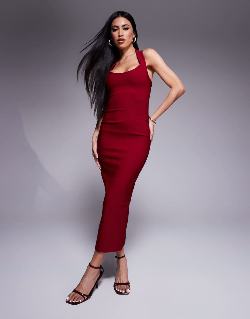 Vesper - Figurbetontes Midaxi-Kleid in Burgunderrot mit U-Ausschnitt und Neckholder Vesper - Figurbetontes Midaxi-Kleid in Burgunderrot mit U-Ausschnitt und Neckholder von Vesper