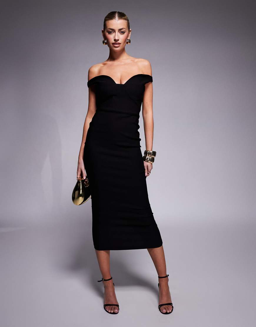 Vesper - Midaxi-Kleid aus Bengaline in Schwarz mit Herzausschnitt Vesper - Midaxi-Kleid aus Bengaline in Schwarz mit Herzausschnitt von Vesper