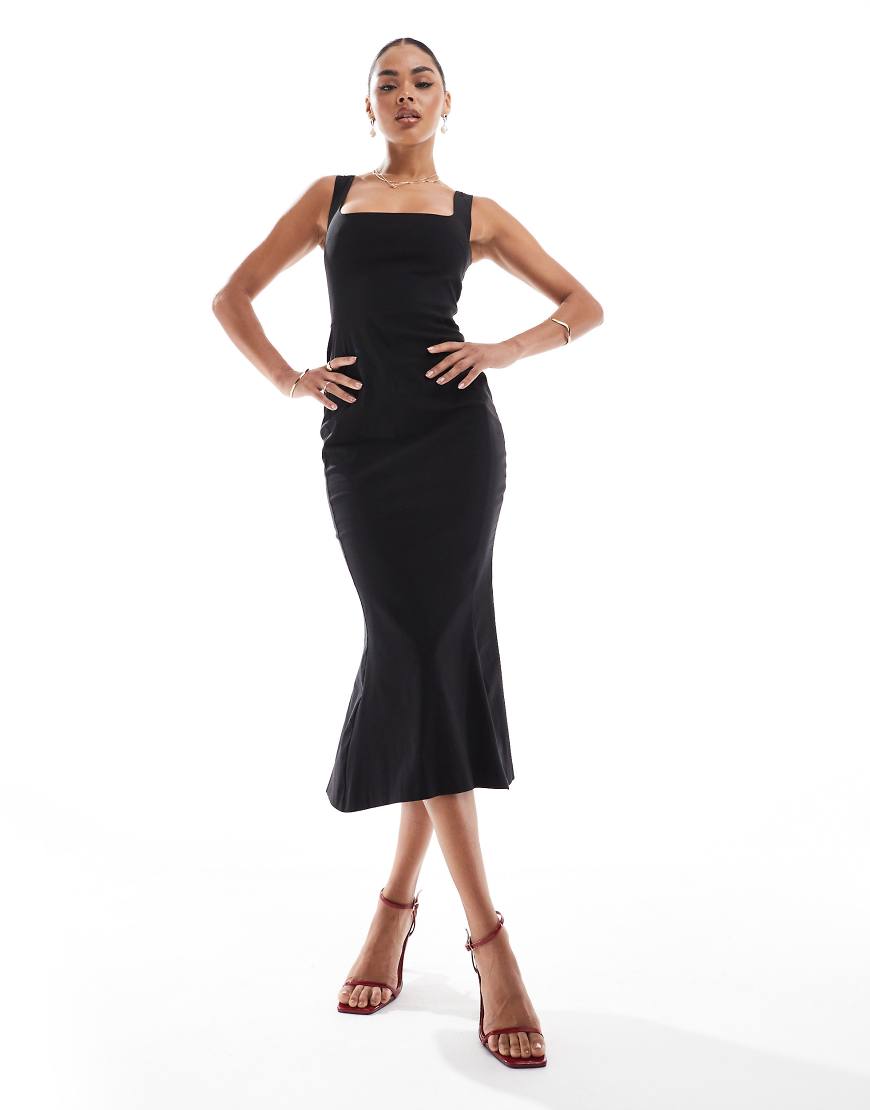 Vesper - Midaxi-Kleid in Schwarz mit eckigem Ausschnitt und Schwalbenschwanz-Saum Vesper - Midaxi-Kleid in Schwarz mit eckigem Ausschnitt und Schwalbenschwanz-Saum von Vesper