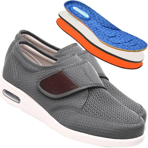 Diabetiker Sandalen Herren Ohne Schnuersenkel Slip-on Schuhe Outdoor Walking Shoes Orthopädische mit Klettverschluss Verstellbare Gesundheitsschuhe Verbandschuhe(Color:Gray,Size:40 EU) von Vesxes