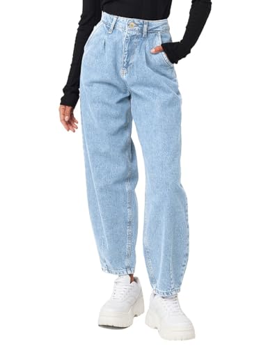 Vetinee Baggy Jeans Damen Y2K Jeanshose Damen Jeans Damen Weites Bein Mom Jeans Damen High Waist Damen Jeans Weites Bein Luftiges Blau Größe X-Large Passt EU Größe 46 bis EU Größe 48 von Vetinee