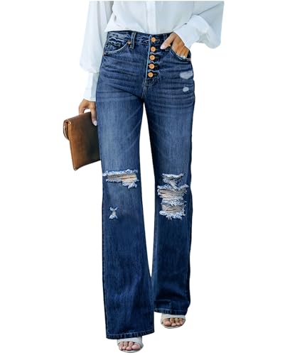 Vetinee Baggy Jeans Weiss Damen Schlaghose Jeans High Waist Damen Straight Leg Dunkelblau Größe Medium Passt EU Größe 38 bis EU Größe 40 Vetinee Baggy Jeans Weiss Damen Schlaghose Jeans High Waist Damen Straight Leg Dunkelblau Größe Medium Passt EU Größe 38 bis EU Größe 40 von Vetinee