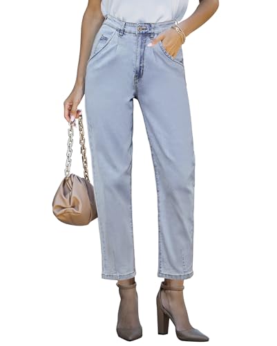 Vetinee Boyfriend Jeans Wide Leg Jeans Mom Jeans Damen High Waist Jeans Hosen Damen Jeans Damen Baggy Boyfriend Jeans Damen Locker Luftiges Blau Größe Large Passt EU Größe 42 bis EU Größe 44 von Vetinee