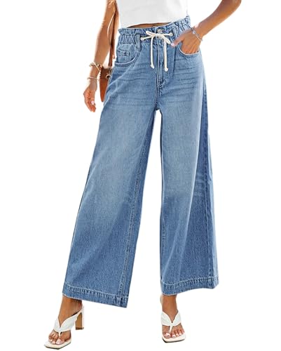 Vetinee Damen Jeans Sommer Jeans Große Größen Damen Boyfriend Jeans Damen High Waist Jeans Mit Weitem Bein Jeanshose Damen Azurblaue Stimmung Größe XX-Large Passt EU Größe 50 bis EU Größe 52 von Vetinee