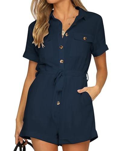 Vetinee Damen Jumpsuit Sommer Kurzer Jumpsuit Damen Sommer Overall Damen Kurz Overall Damen Sommer Kurz Jumpsuits für Damen Sommer Marineblau Größe X-Small Passend für EU Größe 30 bis EU Größe 32 von Vetinee