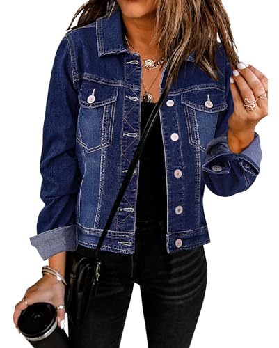 Vetinee Jacke Frauen Jacke Frauen Sommer Jacke Jacke Herbst Damen Jeansjacke Braut Damen Jacken Frauen Frühling Dunkelheit Blau Größe Medium Passt EU Größe 38 bis EU Größe 40 von Vetinee