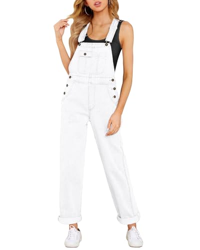 Vetinee Jeans Latzhose Damen Latzhose Weiß Jumpsuit Damen Sommer Locker Jumpsuit Damen Weiß Jumpsuit Damen Lang Latzhose Blau Damen Brillantweiß Größe Medium Passt EU Größe 38 bis EU Größe 40 von Vetinee