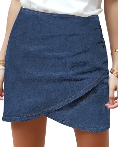 Vetinee Jeans Rock für Damen Kurz Blauer Rock Damen Rock Kurz Damen Sommer Blauer Rock Damen Sommerrock Damen Kurz Denim Skirt Helles Kobaltblau Größe Medium Passt EU Größe 38 bis EU Größe 40 von Vetinee