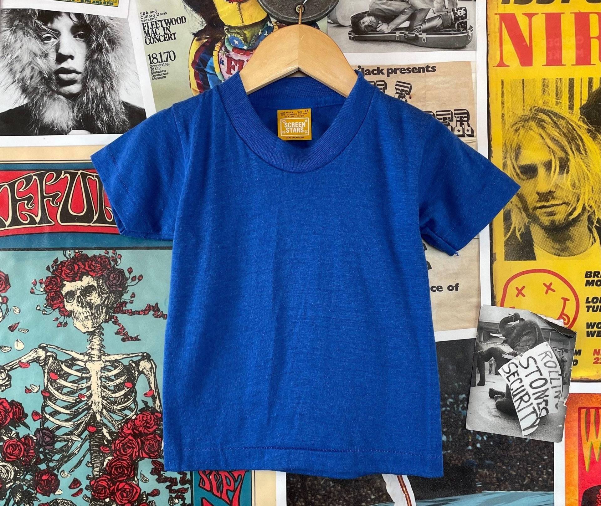 Vintage Kleinkind Kinder 70Er-80Er Jahre Leinwand Sterne Kurzarm T-Shirt, Rundhals T-Shirt Größe 2T, 70Er Jungen Mädchen Royal Blau Retro von VettedVintageWares