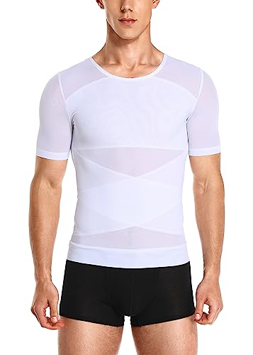 Herren Body Shapewear Kurzarm T-Shirt Bauch Kompression Tank Top Sport atmungsaktiv Halbarm Unterhemd Abnehmen Taille（XL-White） von Vevarble