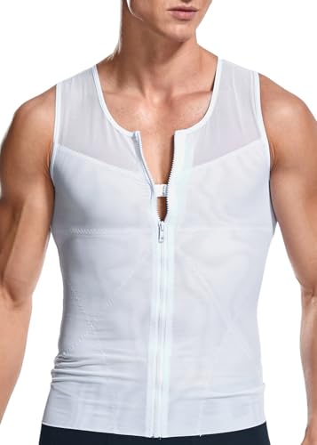 Vevarble Herren Abnehmen Körper Shapewear Reißverschluss Shaping Tank Top Gynäkomastie Weste Kompression Unterhemd Shirt (L-White) von Vevarble