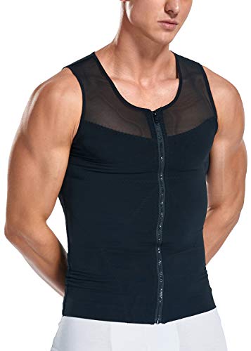 Vevarble Herren Abnehmen Körper Shapewear Reißverschluss Shaping Tank Top Gynäkomastie Weste Kompression Unterhemd Shirt (XXL-Black) von Vevarble