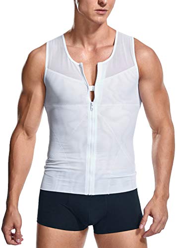 Vevarble Herren Abnehmen Körper Shapewear Reißverschluss Shaping Tank Top Gynäkomastie Weste Kompression Unterhemd Shirt (XXL-White) von Vevarble