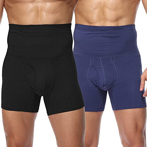 Vevarble Herren Boxershorts Baumwolle Unterhose Hohe Taille Figurformende Bauchweg Männer Boxer Sportunterwäsche Retroshorts B/N/XL von Vevarble