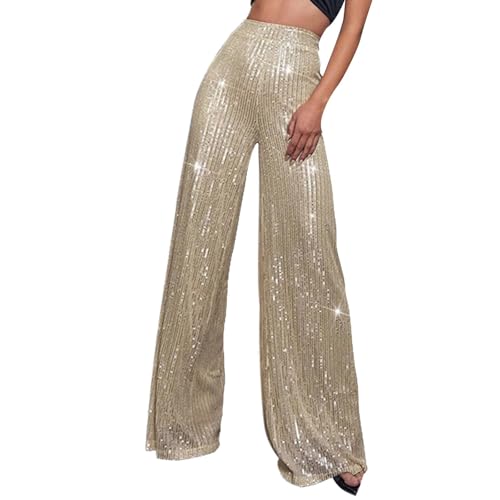 Vhersily 2025 Angebote - Lange Damen Pailletten Glitzer High Waist Pants Elegant Curvy Hose Breites Bein im Casual Jogging Hochzeit Karneval Cocktail Hose breit elastisch, beige, 5X-Large Vhersily 2025 Angebote - Lange Damen Pailletten Glitzer High Waist Pants Elegant Curvy Hose Breites Bein im Casual Jogging Hochzeit Karneval Cocktail Hose breit elastisch, beige, 5X-Large von Vhersily