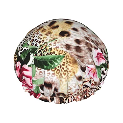 Duschhaube, Motiv: Tier, Tiger, Leopard, bedruckt, Rose, Blume, bedruckt, Badekappe, wasserdicht, wiederverwendbar, Duschhut für Damen und Herren, Haar-Badekappen von VhoMes