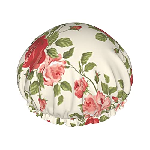 Duschhaube, Retro-Blumen-Motiv, Badekappe, wasserdicht, wiederverwendbar, Duschhut für Damen und Herren, Haar-Badekappen von VhoMes