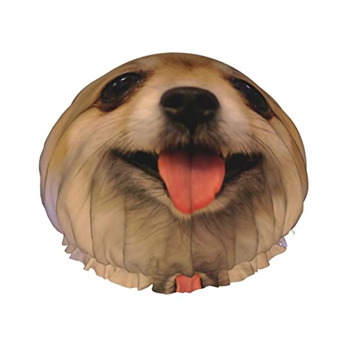 Duschhaube Happy Short-Haired Pomeranian bedruckte Badekappe, wasserdicht, wiederverwendbar, Duschhut für Damen und Herren, Haar-Badekappen von VhoMes