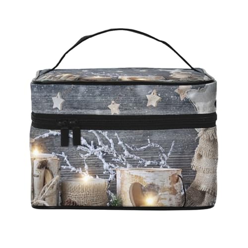 Make-up-Tasche, große Kosmetiktasche, tragbare Reisetasche, Leder, wasserdicht, für Damen und Mädchen,Kerze Winter von VhoMes