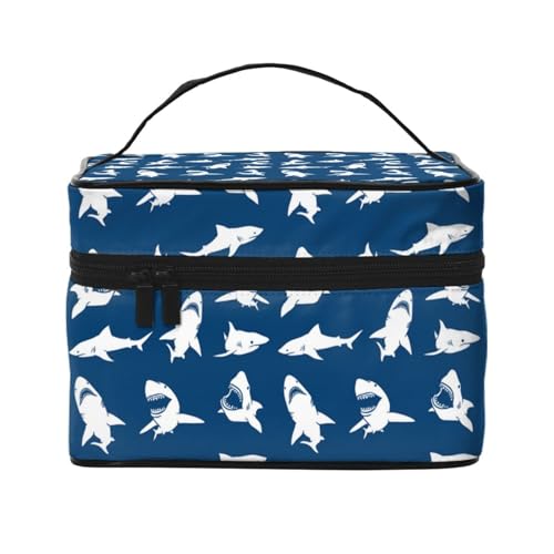 Make-up-Tasche, große Kosmetiktasche, tragbare Reisetasche, Leder, wasserdicht, für Damen und Mädchen,Sharks Nautical Boys von VhoMes