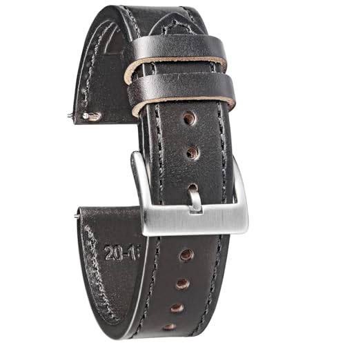 VhoMes Hochwertige Echtleder-Armbänder, braun, weich, handgefertigt, Pferdeleder-Armbänder, 18 mm, 20 mm, 22 mm, for Herren (Color : HB117BLK, Size : 22mm) von VhoMes