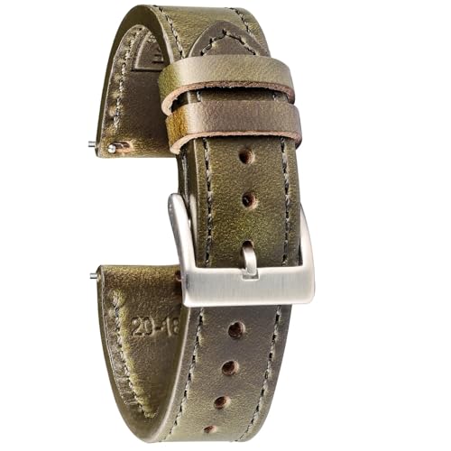 VhoMes Hochwertige Echtleder-Armbänder, braun, weich, handgefertigt, Pferdeleder-Armbänder, 18 mm, 20 mm, 22 mm, for Herren (Color : HB117GRN, Size : 20mm) von VhoMes