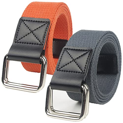 ViLLeX Gürtel Männer, Geflochtener Gürtel, 2er-Pack Herren-/Damen-Canvas-Webgürtel mit doppeltem D-Ring, 1 1/2(Color:Orange+Darkgrey_Length 170CM/67) von ViLLeX