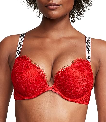 Victoria's Secret Damen Vrysxy Bombshell Lace Shine Strap Rcyld Push-Up-BH, Undurchsichtige, Rot-Lipstick Red, 75B von Victoria's Secret