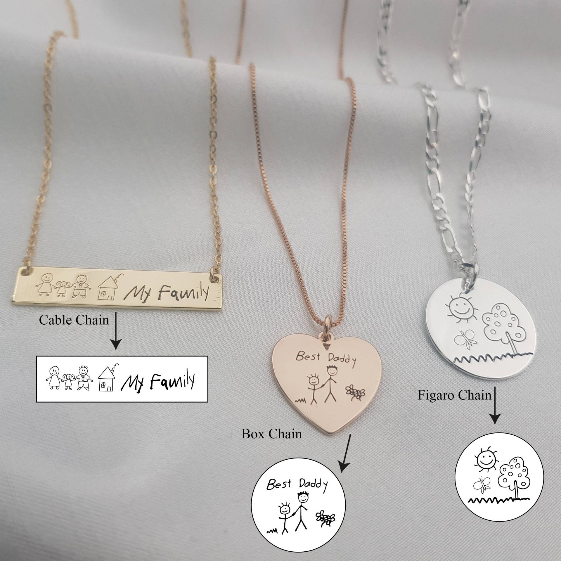 Kinder Zeichnung Halskette Echte Handschrift Ihr Kind in Schmuck Ihre Signatur von VictoriaMinimalist