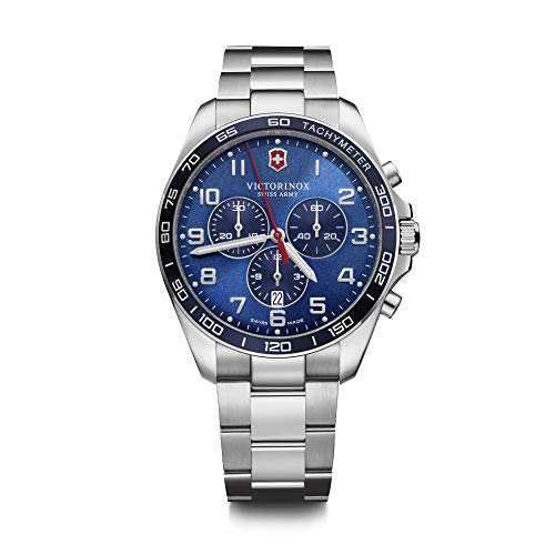 Victorinox Herren-Uhr FieldForce Classic Chrono, Herren-Armbanduhr, analog, Quarz, Wasserdicht bis 100 m, Gehäuse-Ø 42 mm, Armband 21 mm, 154 g, Blau/Silber von Victorinox