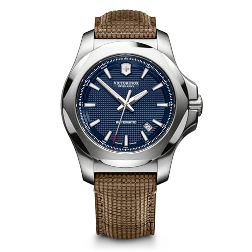 Victorinox Herren-Uhr I.N.O.X. Mechanical, Herren-Armbanduhr, mechanisch, Wasserdicht bis 200 m, Gehäuse-Ø 43 mm, Armband 21 mm, 110 g, Blau/Braun von Victorinox