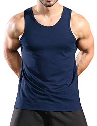 Herren-String-Tanktops aus Baumwolle, ärmellose Tanktops für Fitnessstudio, Workout, Bodybuilding, Fitness, Muskel-T-Shirts Navy blau XL von Viisendy Pro