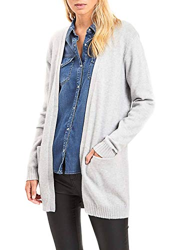 Vila Clothes Damen Strickjacke VIRIL L/S Open Knit Cardigan - NOOS 14044041, Einfarbig, Gr. 38 (Herstellergröße: M), Grau (Light Grey Melange) von Vila