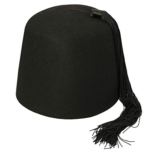 Village Hats Schwarzer Fez Hut mit Schwarzer Troddel - L von Village Hats